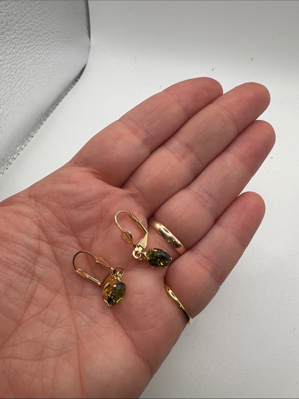 Gold-Tone Olive Green Teardrop Lever-Back Earrings